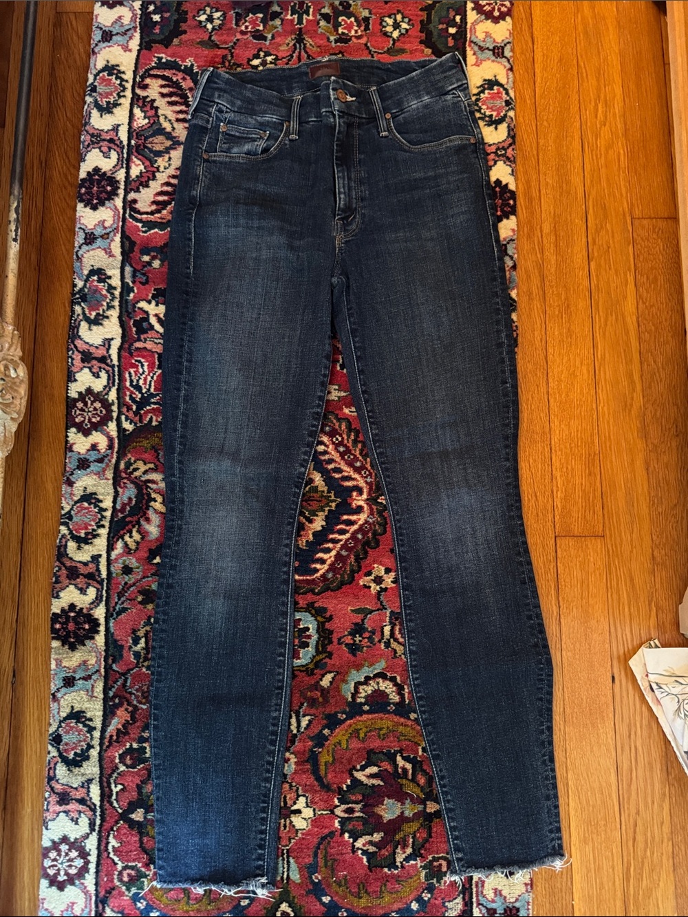 MOTHER The Looker Ankle Fray Dark Blue Skinny Jeans